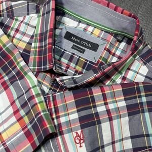 Marc‎ O Polo Mens Regular Fit Short Sleeve Shirt Large Tartan Plaid Camp Shirt